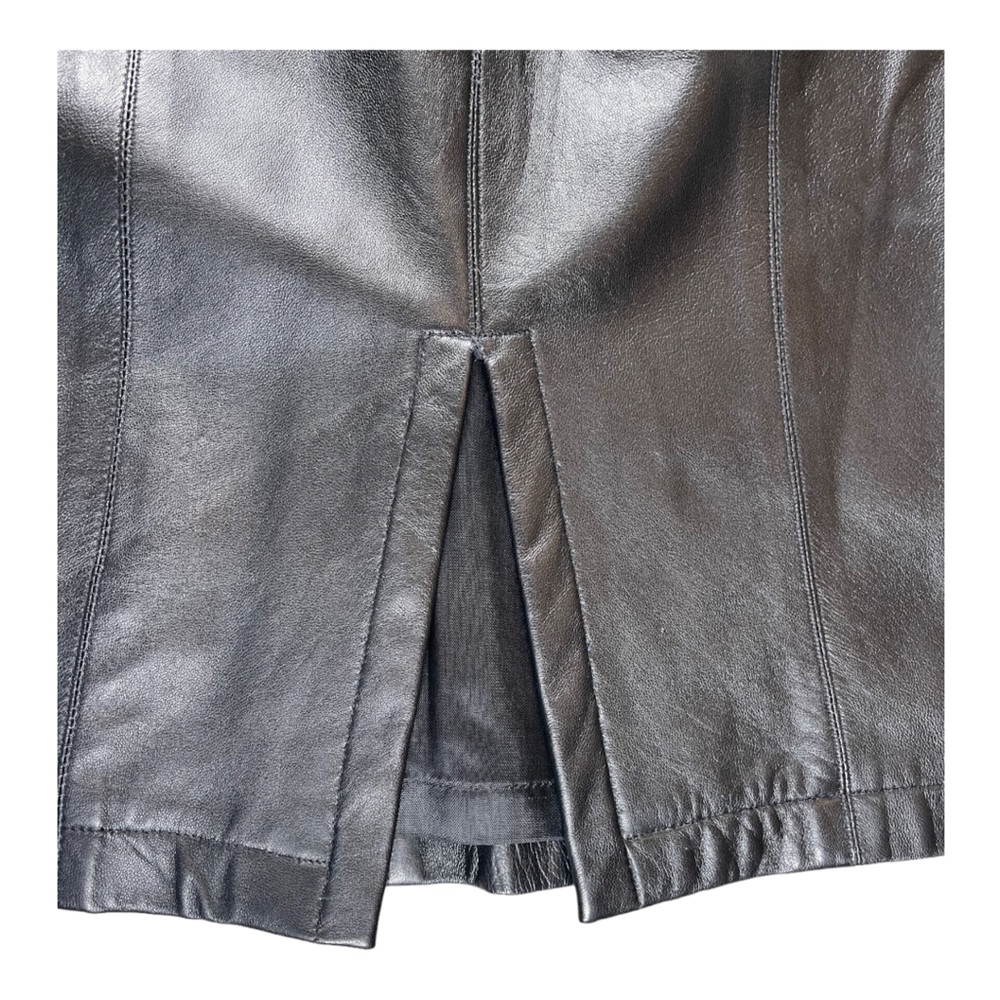 Saks Fifth Avenue black leather pencil skirt 12 - Picture 4 of 6